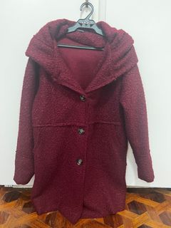 Red wool coat with hoodie