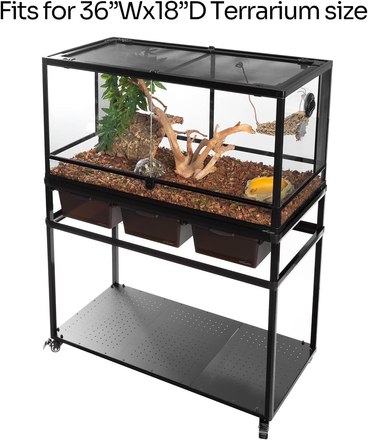 REPTIZOO Reptile Tank Stand Terrarium Cabinet with Breeding Boxs