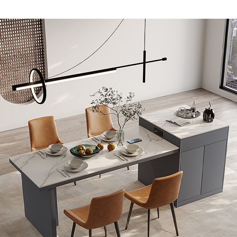 Retractable Island Dining Table Grey/White Rectangular Table, Furniture