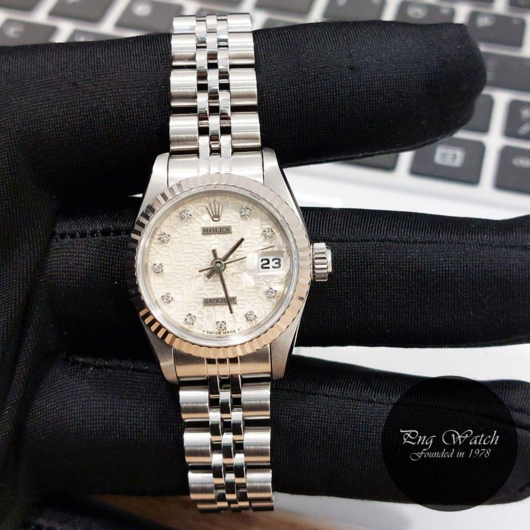Rolex 26mm Discontinued Silver Jubilee Square Diamonds Dial Ladies Datejust REF 69174 S Serial 2