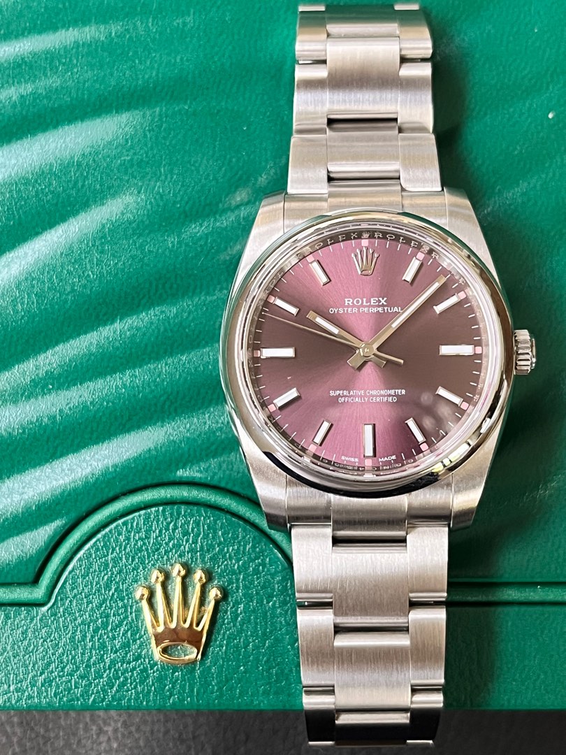 Rolex Oyster Perpetual Red Grape Dial 114200 34MM Luxury