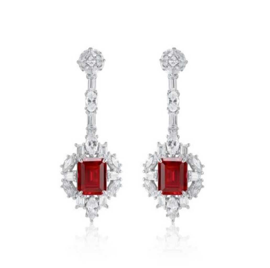Ruby earrings with 18K white Gold plated silver 925 Women s