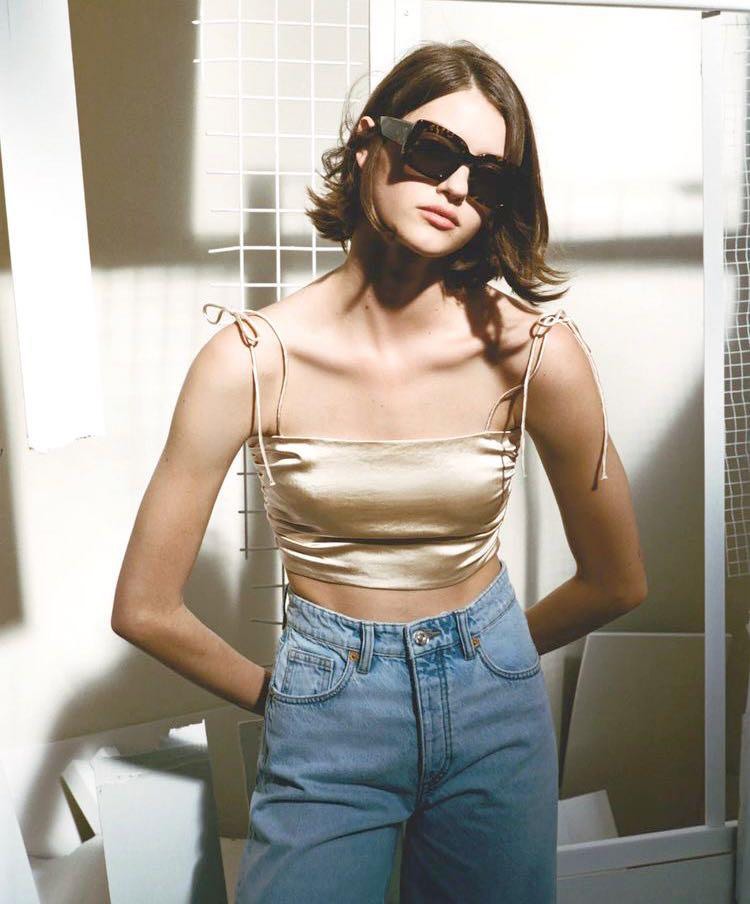 Cream satin backless outlet strappy crop top