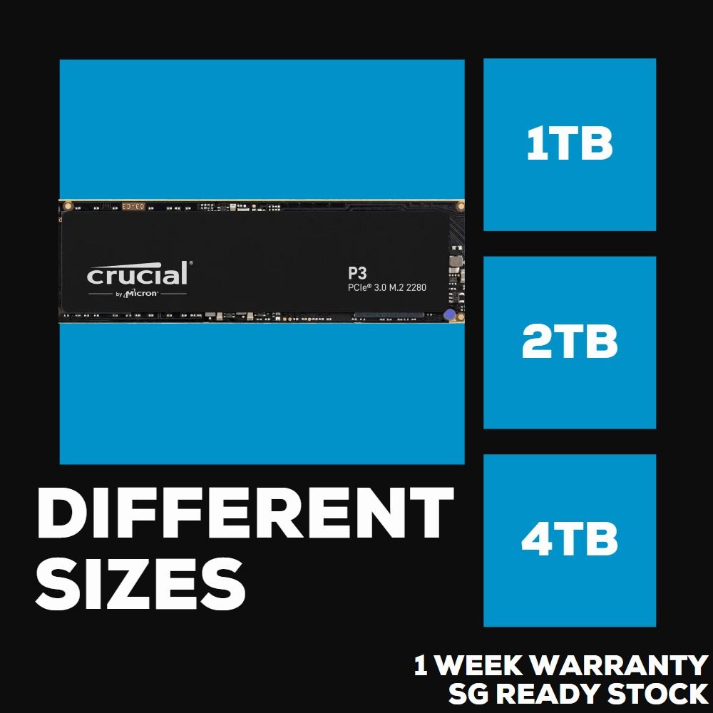 (SG 5YR Warranty) Crucial P3 1TB PCIe Gen3 3D NAND NVMe M.2 SSD up to