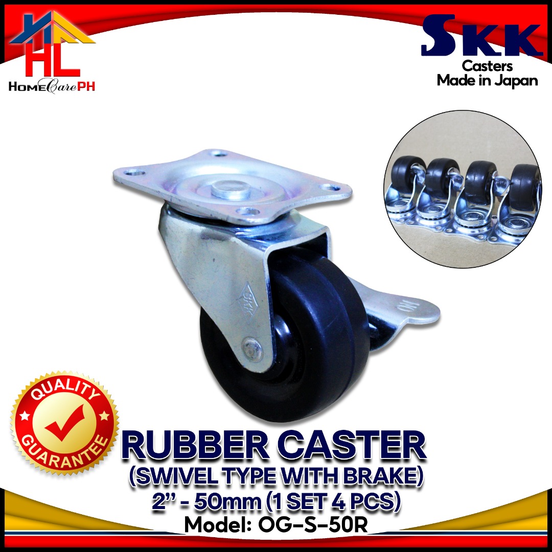 SKK Rubber Wheel Caster (Swivel Type with Brake), Commercial