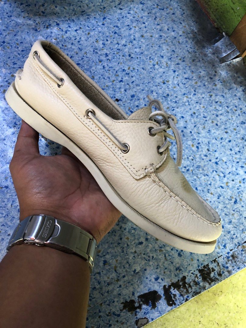 Sperry Womens AO Top Sider Ice Beige Leather Boat Shoes 8 US L