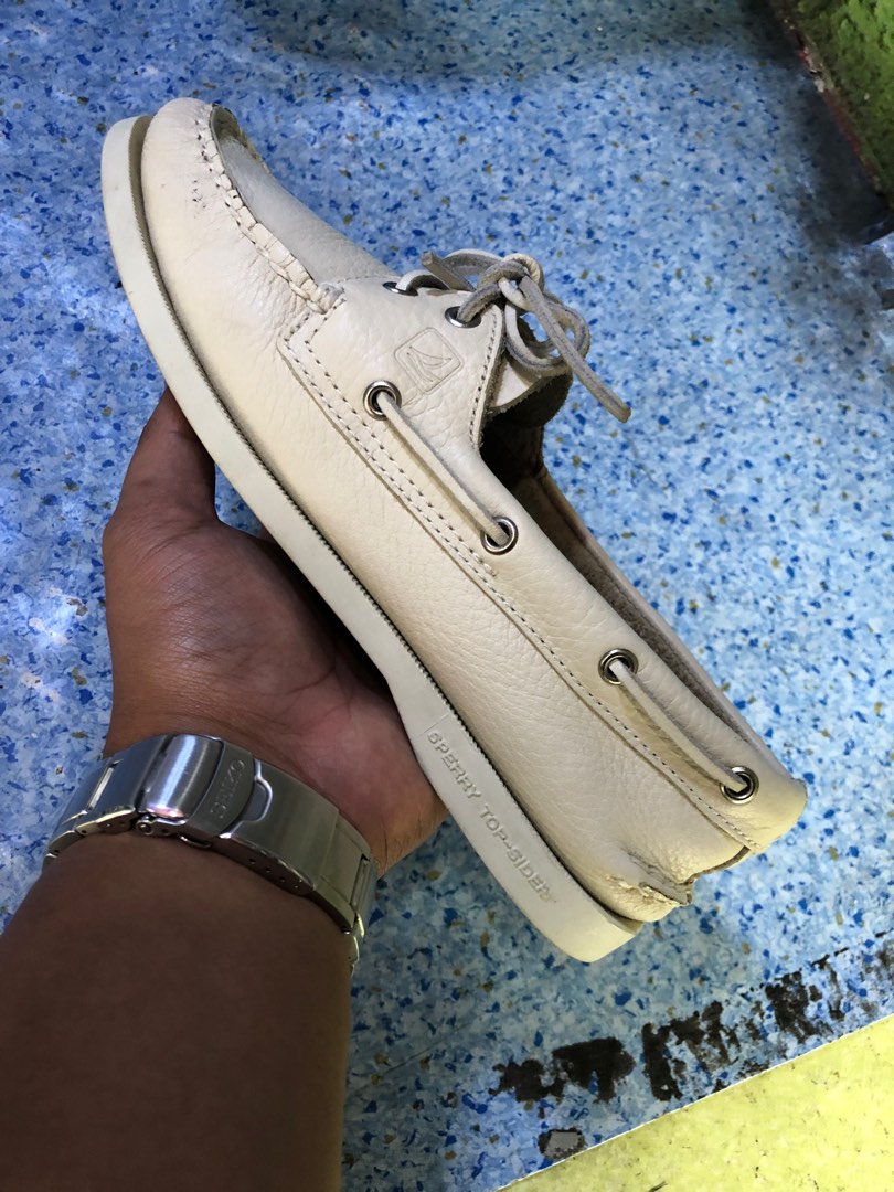 Sperry Womens AO Top Sider Ice Beige Leather Boat Shoes 8 US L Women s Fashion Footwear Sneakers on Carousell