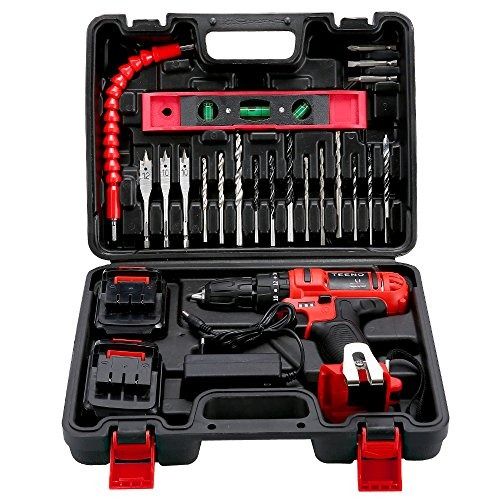TEENO 21V Impact Cordless Drill Set with 2 Lithium Ion Batteries 1500mAh 25pcs Accessories 1 Hr Fast Charger 10mm Chuck Variable Speed Furniture Home Living Home Improvement Organisation Home Improvem...