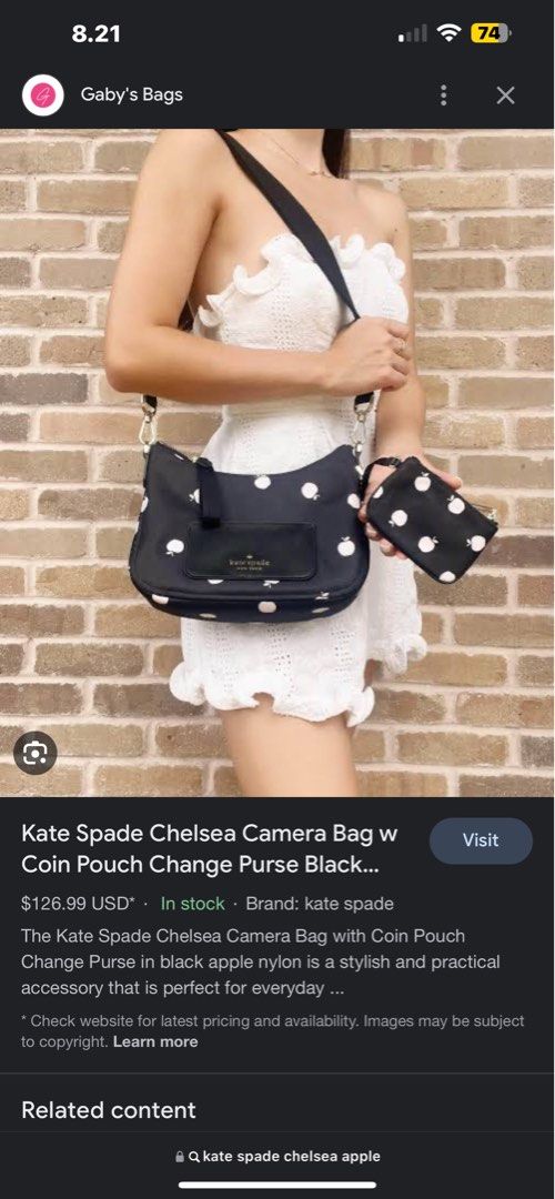 Kate Spade Chelsea Camera Bag W Coin Pouch Change Purse Black Apple Nylon