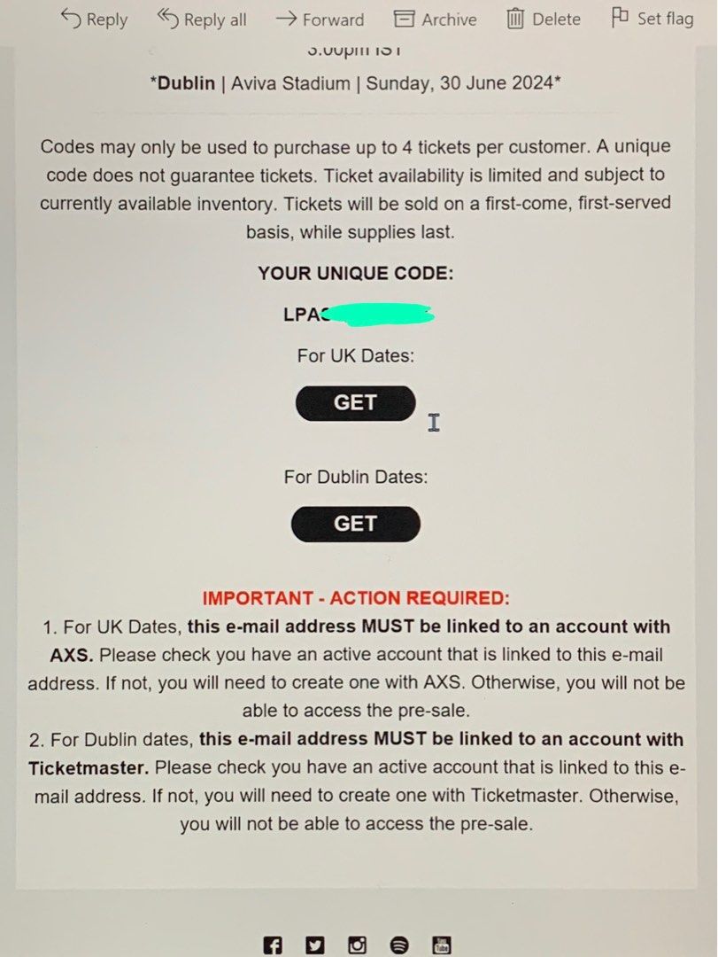 TAYLOR SWIFT ACCESS CODE (UK, DUBLIN shows ONLY), Tickets & Vouchers