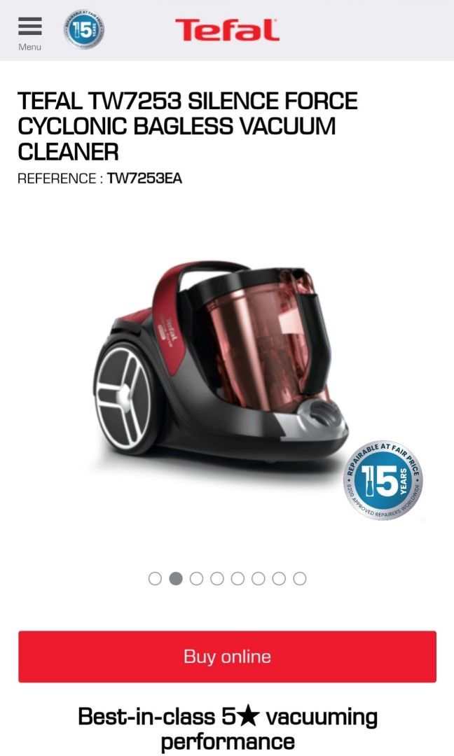 TEFAL SILENCE FORCE CYCLONIC BAGLESS VACUUM CLEANER, TV & Home ...