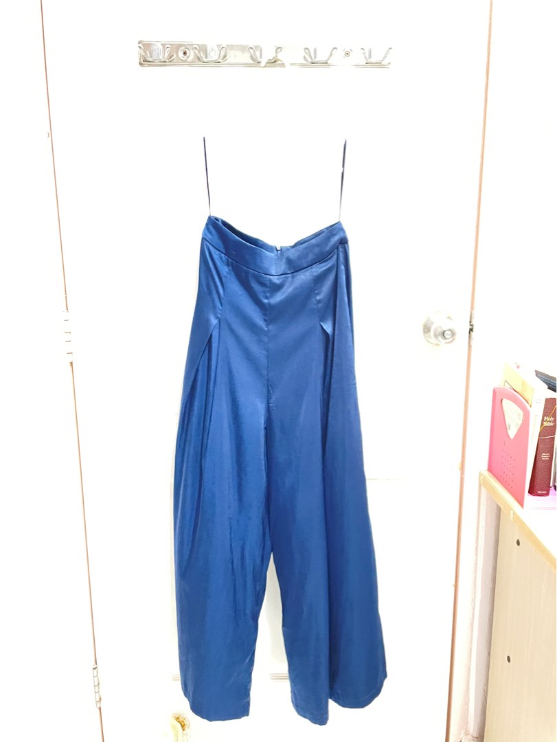 TSS Dark Blue Satin Flowy Pants, Women's Fashion, Bottoms, Other ...