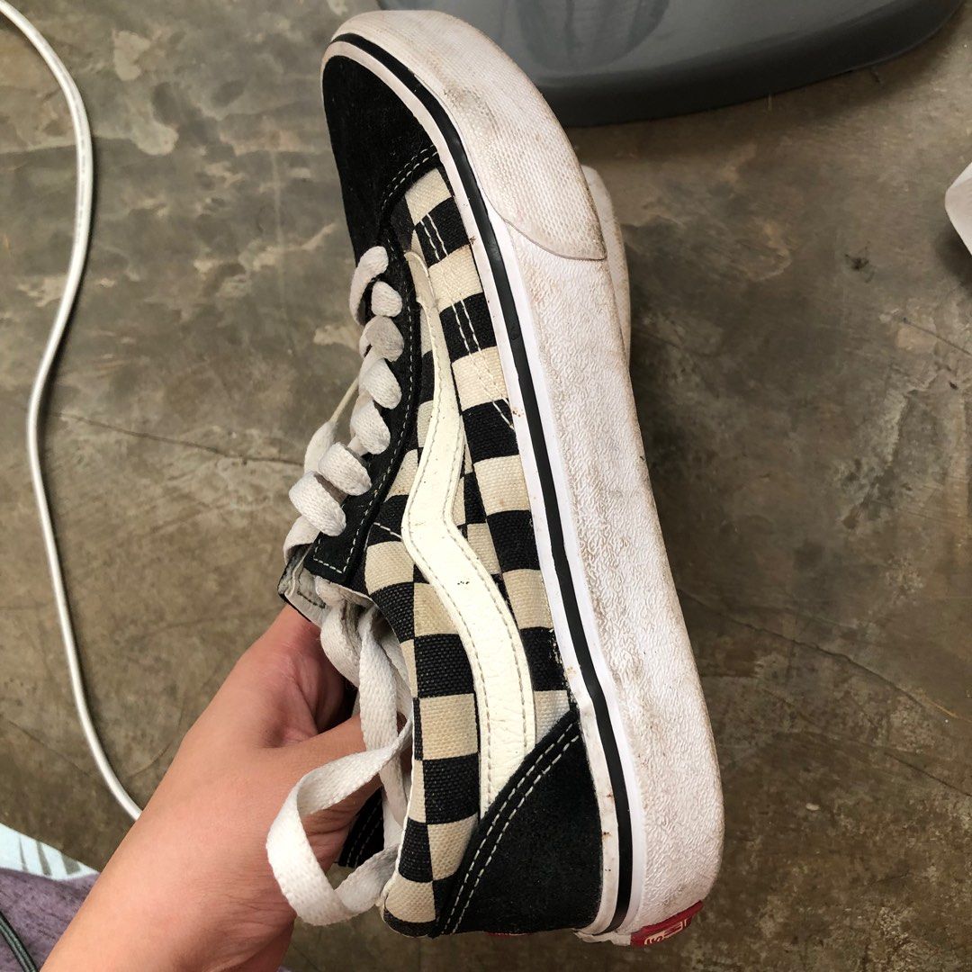 Vans checkerboard old shop skool on feet