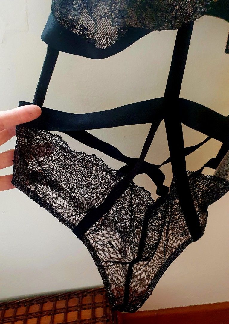 💋 LINGERIE] black lace bra panties set see through underwear