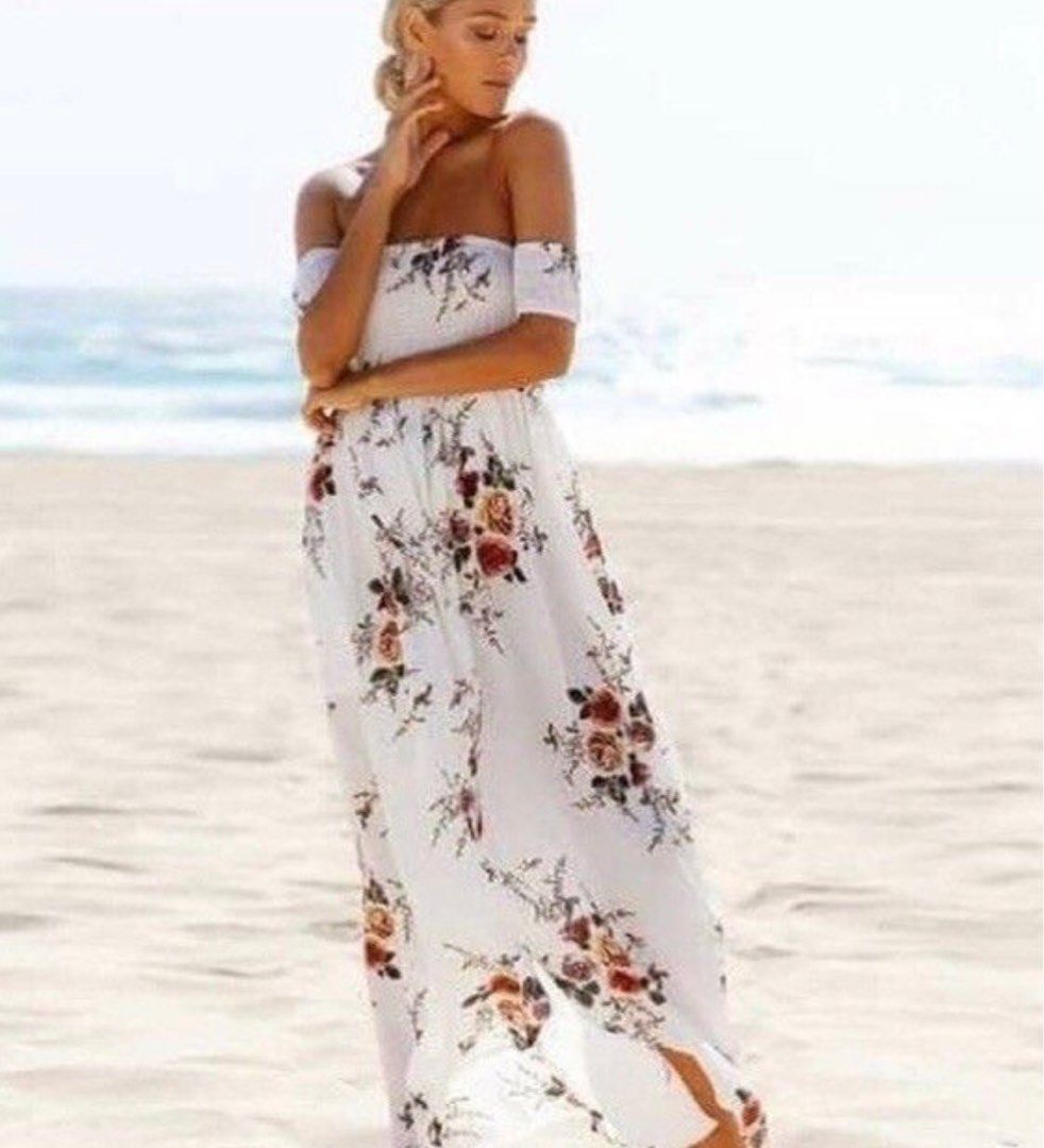 White floral off cheap the shoulder maxi dress