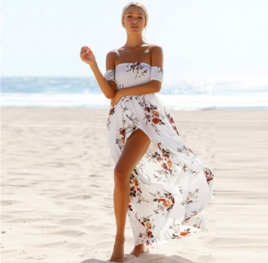 White floral off discount the shoulder maxi dress