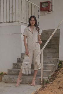 YHF Young Hungry Free Boundless Buttons Jumpsuit in Ecru Size M