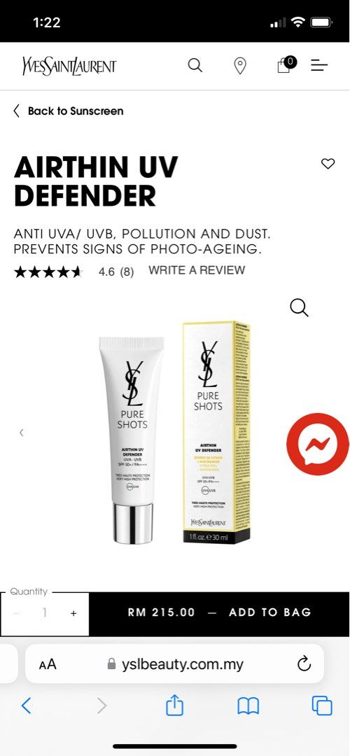 YSL Pure Shot UV Defender Sunblock, Beauty u0026 Personal Care, Face, Face Care  on Carousell