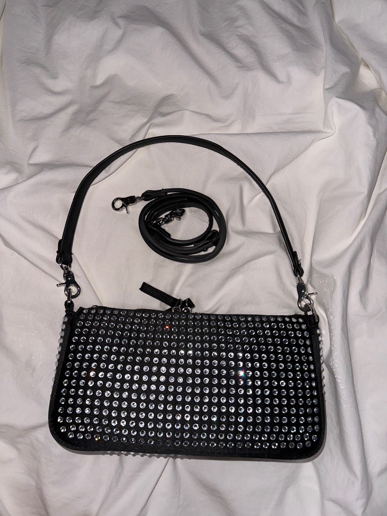Zara Black Crystal Shoulder Baguette with Crossbody