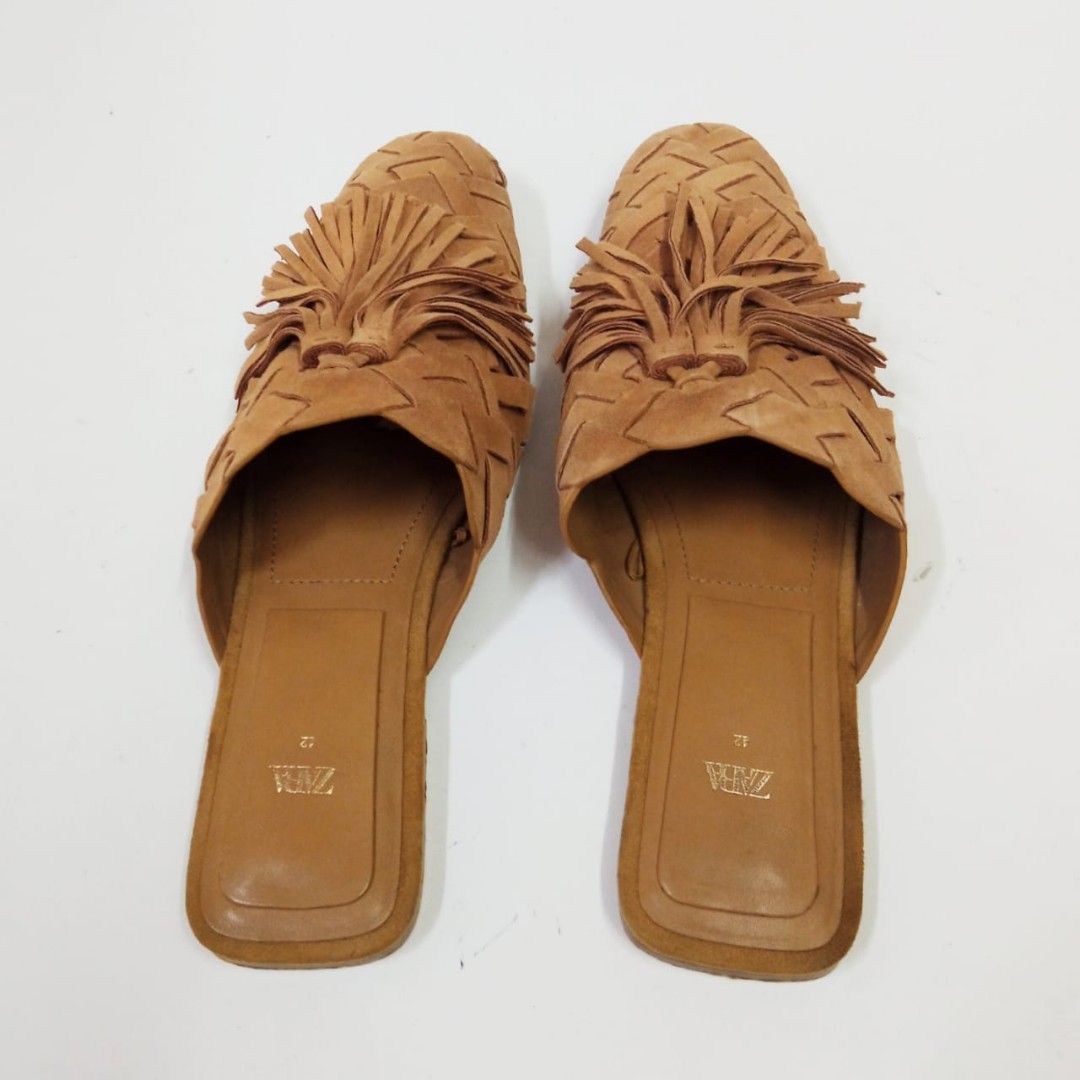 Zara Woven Suede Tassel Mules in Sandy Brown Sanndal US9