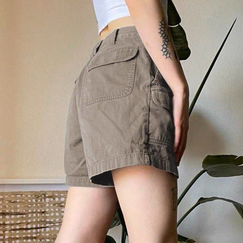 2243 tumblr basic ulzzang dark grey cargo button y2k vintage ulzzang retro grunge core shorts