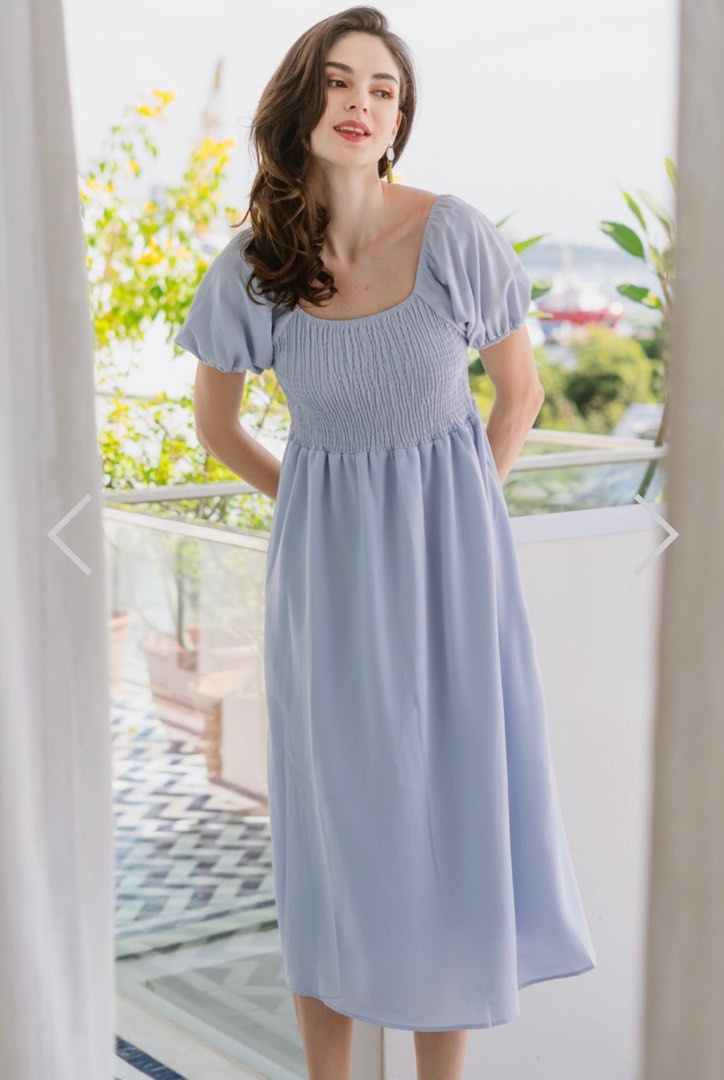 Long sleeve smocked dungarees and blouse Sky blue