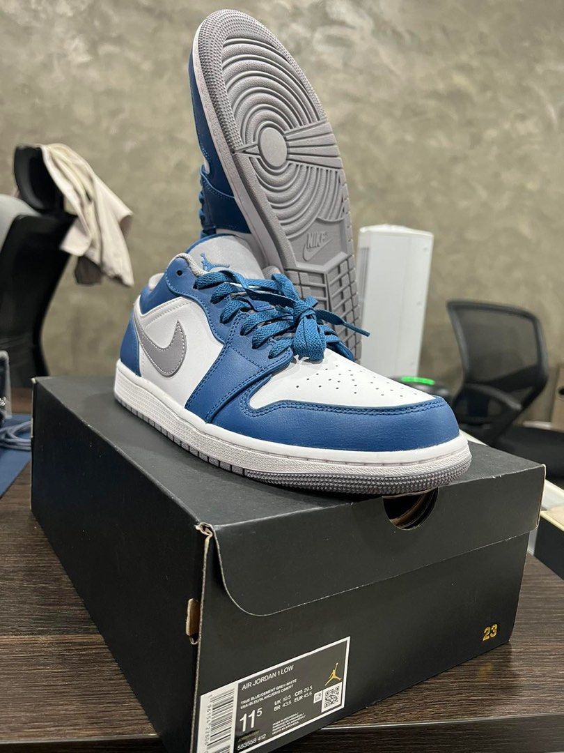 Nike Air Jordan 1 Low True Blue Grey White Shoes Men 553558-412