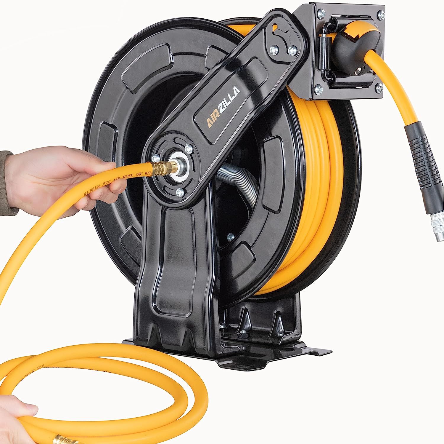 AIRZILLA Retractable Air hose reel 3/8 Inch x 50 ft Flex Hybrid Air Hose, Air  compressor Hose Reel with 6 ft Lead in, Quick Connect, Mounted 180° Swivel,  300PSI, Furniture & Home