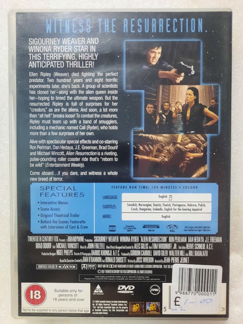 ALIEN RESURRECTION [DVD], Hobbies & Toys, Music & Media, CDs & DVDs on ...