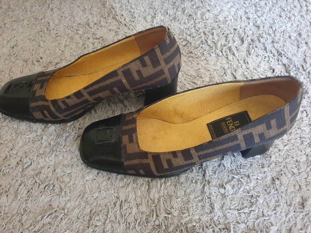 AUTH. Vintage FENDI Zucca Monogram Logo Square Toe Heel Luxury Sneakers Footwear on Carousell