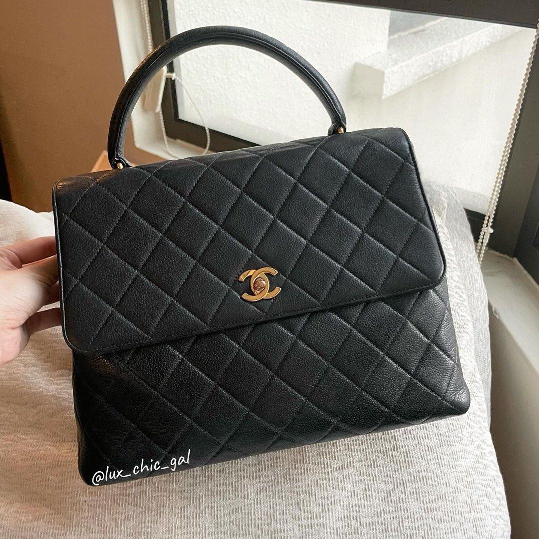 AUTHENTIC CHANEL Caviar Kelly 30 cm Flap Bag 24k Gold Hardware