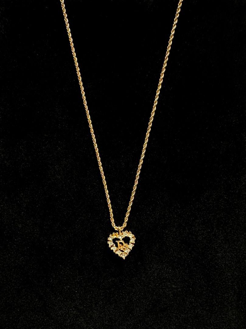 Authentic Vintage Christian Dior Rhinestone Heart Oblique Logo
