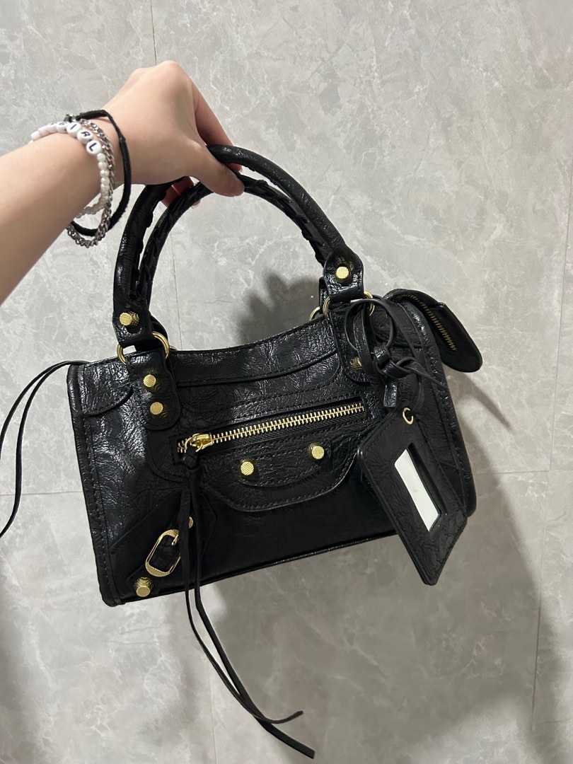 balenciaga mini city black gold