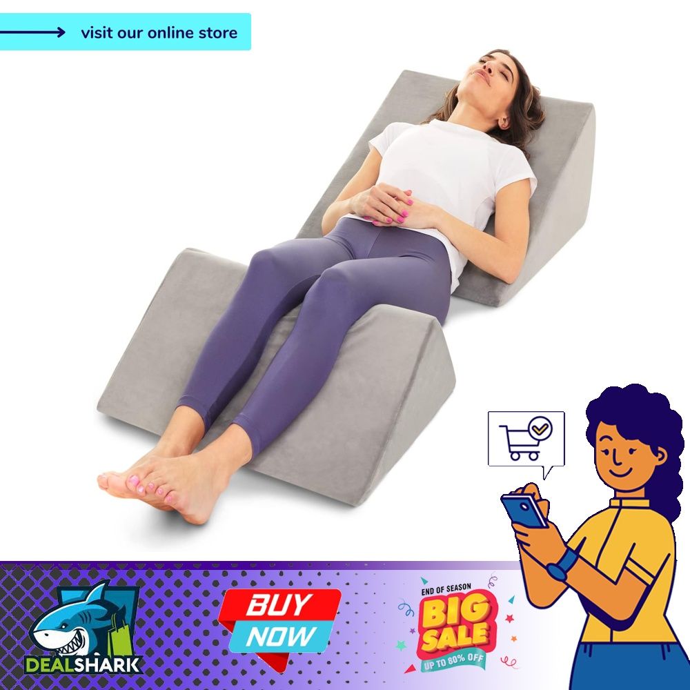 Bed Wedge Pillow 2 Separate Memory Foam Incline Cushions, System for Legs, Knees and Back Support Pillow | Acid Reflux, Anti Snoring, Heartburn, Read