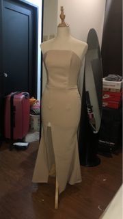 Beige corset long formal dress with slit