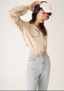 blaise nylon hooded jacket in almond