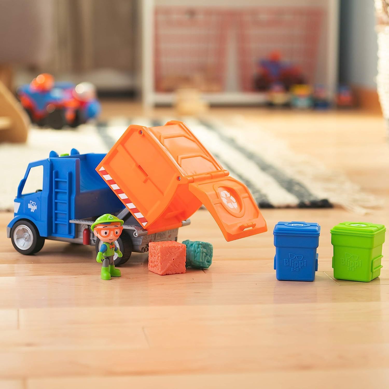 thumbnail image 2 of Blippi Recycling Truck - Includes Character Toy Figure, Working Lever, 2 Trash Cubes, 2... 2 of 9