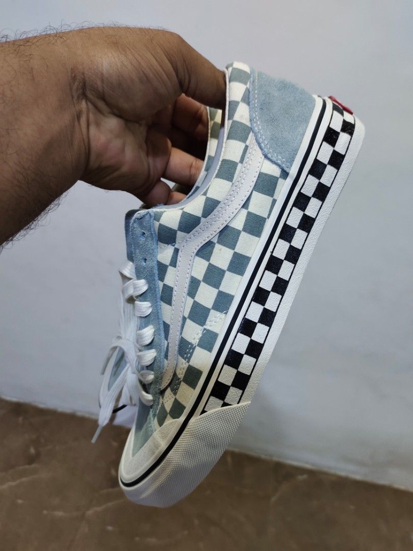 Vans old skool light blue deals checkerboard