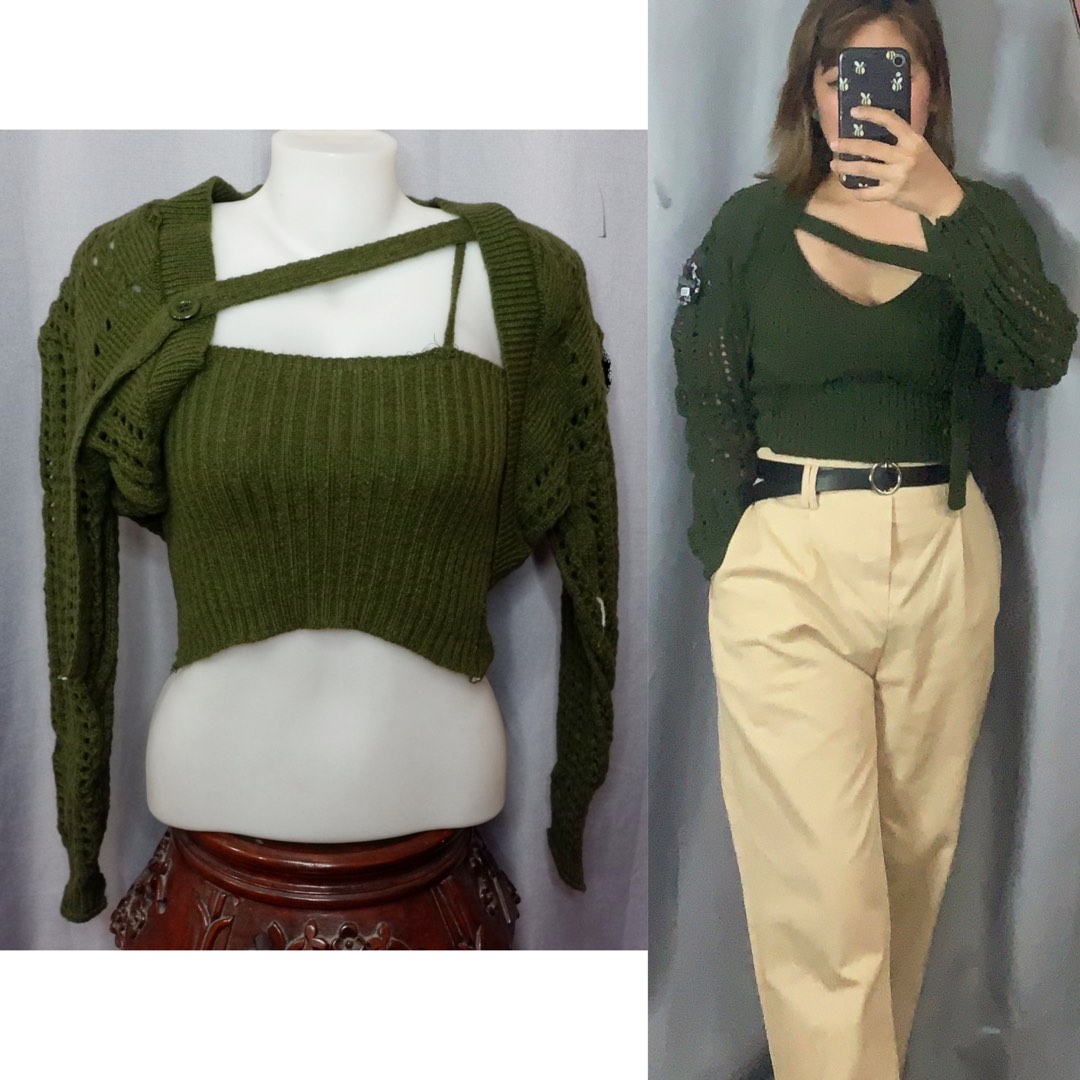 Green Knitted Crochet Cardigan - Women main image 1