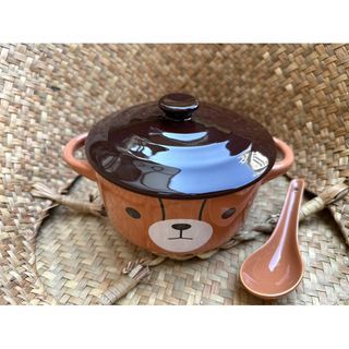British Bear英國熊5.5吋造型附蓋陶瓷碗陶鍋附陶瓷湯匙 個人鍋