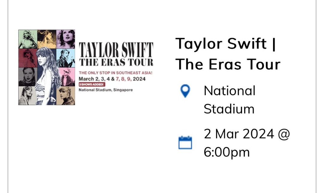 Cat 9 Taylor Swift Eras Tour X4, Tickets & Vouchers, Event Tickets on