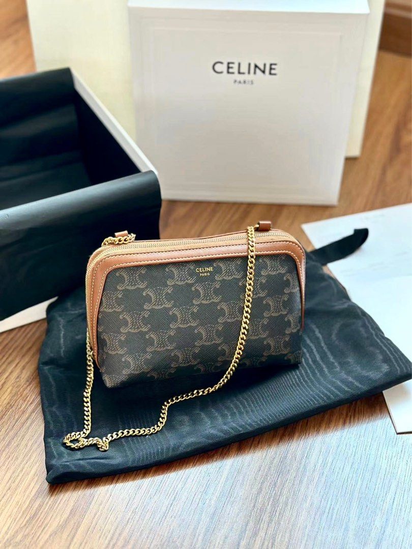 Celine clutch with chain with triomphe canvas and lambskin, Luxury