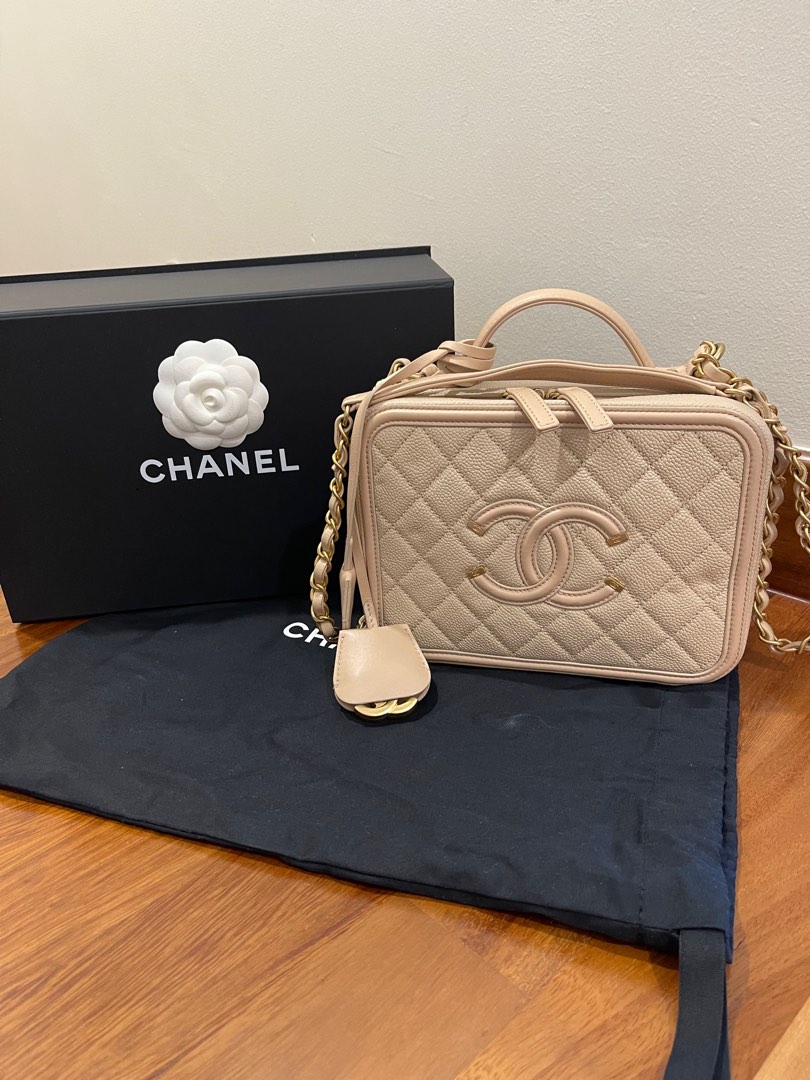 Chanel Quilted Medium CC Filigree Vanity Case Caviar Gold Hardware