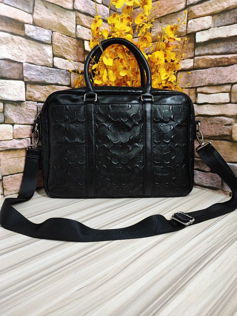 COACH PERRY SLIM BRIEF IN SIGNATURE CROSSGRAIN LEATHER OFFICE LAPTOP BRIEFCASE MESSENGER DOCUMENT BAG