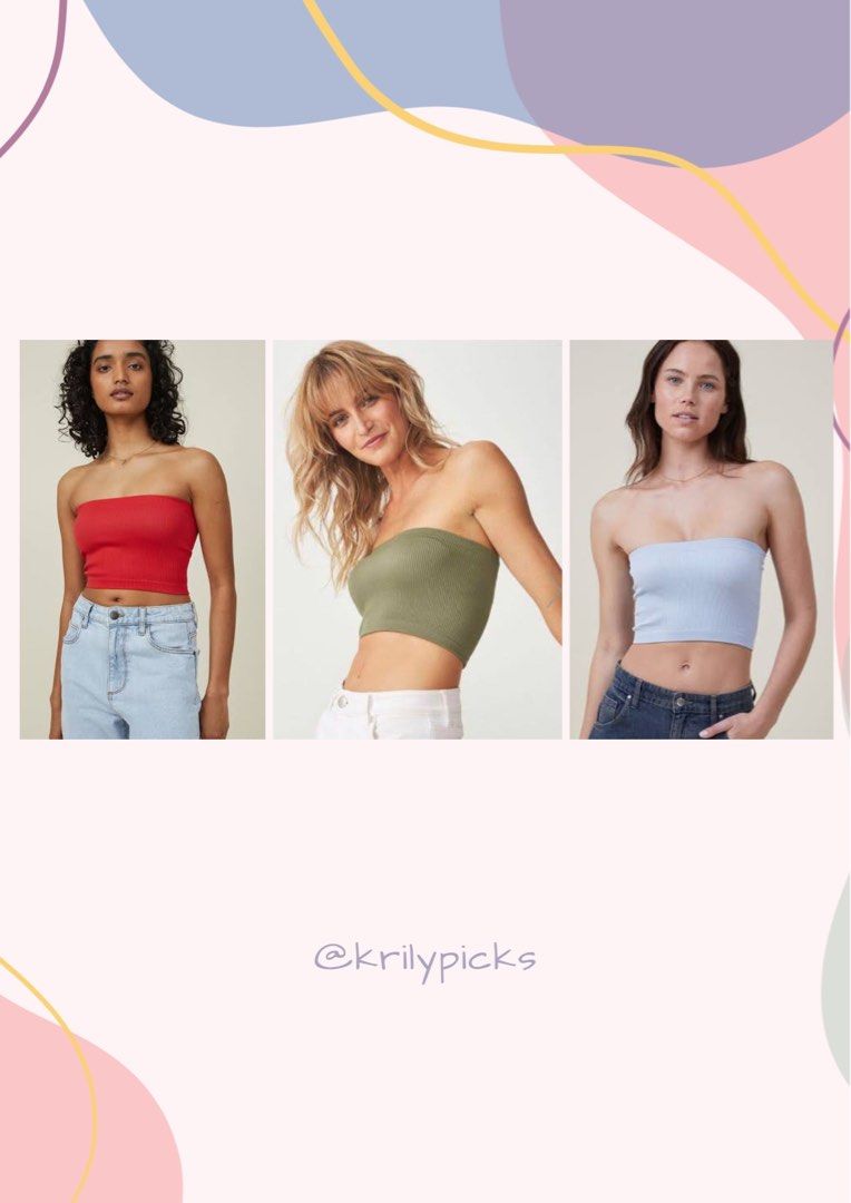 Cotton On Seamless Ellie Tube Top (Olive, Blue, Red)