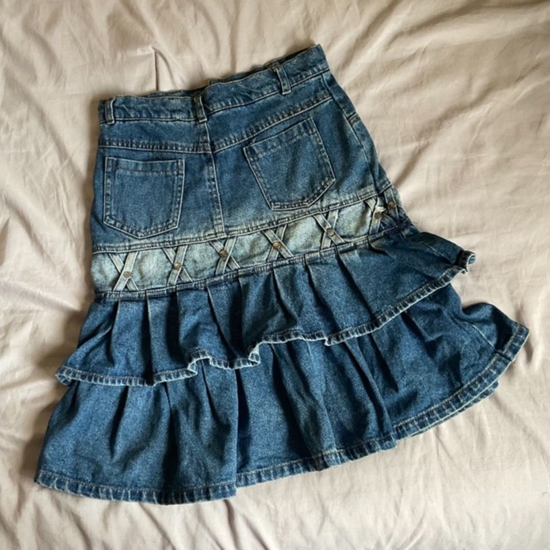 Denim ruffle mini skirt online