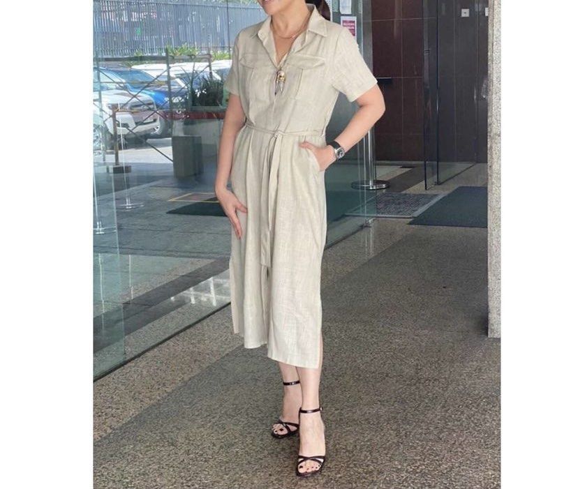Dress Shirt in Beige (Category: Dresses) located in Taguig. Submitted by bhram (Listing ID 1241604192, Image 2). Description: Used twice only From AMM (Accessories for Me and Mom) Instagram shop.
