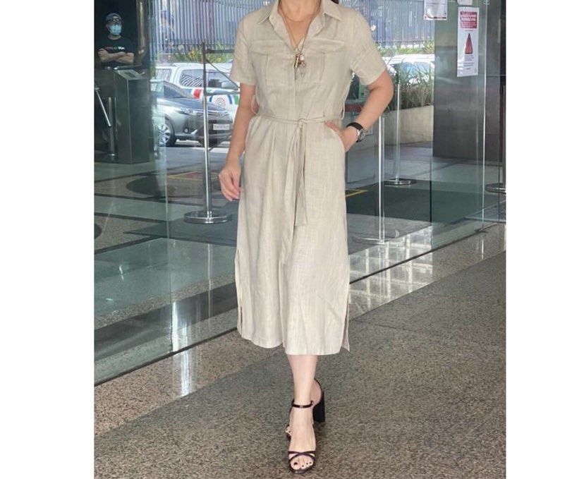 Dress Shirt in Beige (Category: Dresses) located in Taguig. Submitted by bhram (Listing ID 1241604192, Image 1). Description: Used twice only From AMM (Accessories for Me and Mom) Instagram shop.
