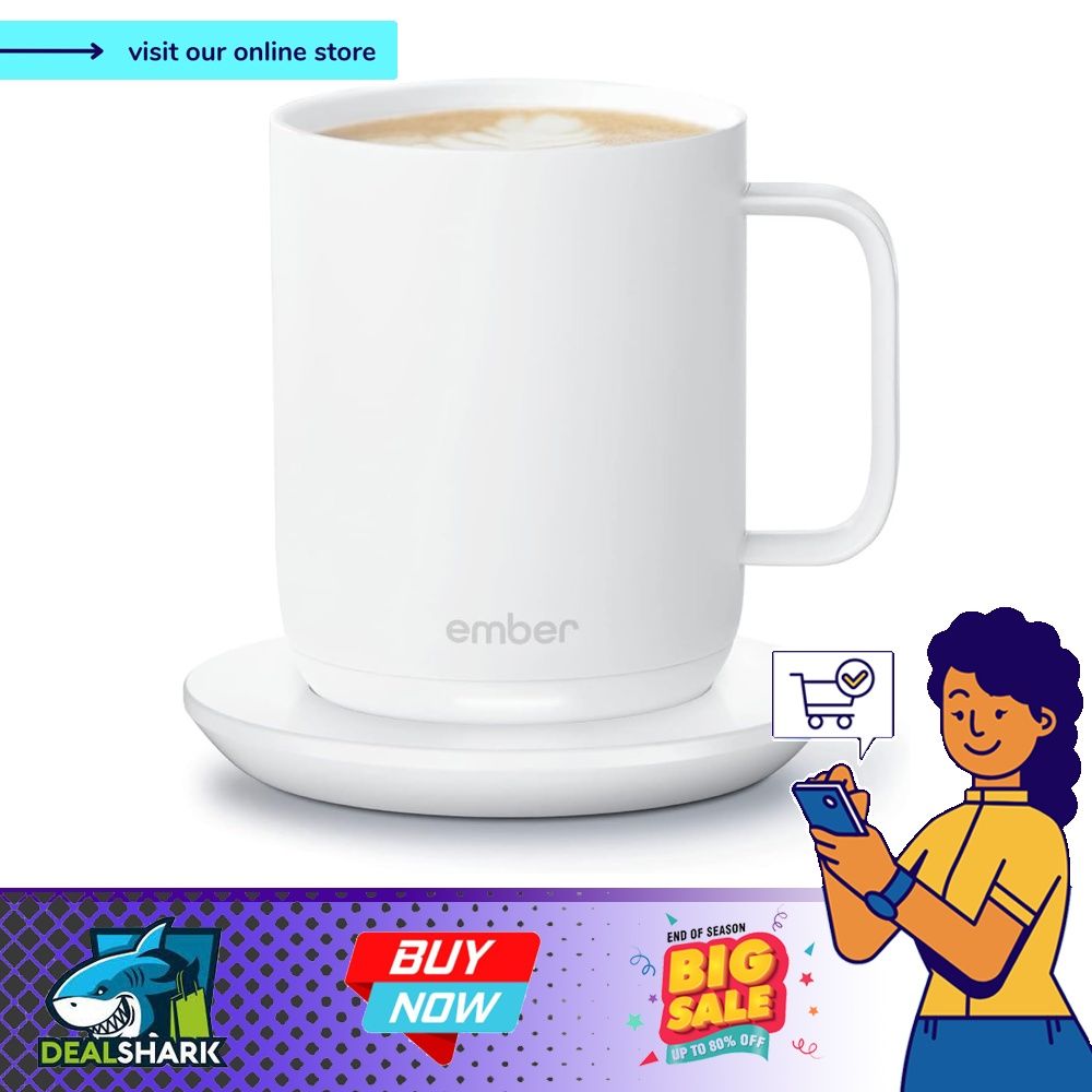 Ember Temperature Control Smart Mug 2, 14 oz, Gray, 80-min Battery Life -  App Controlled Heated Coffee Mug - Improved Design 