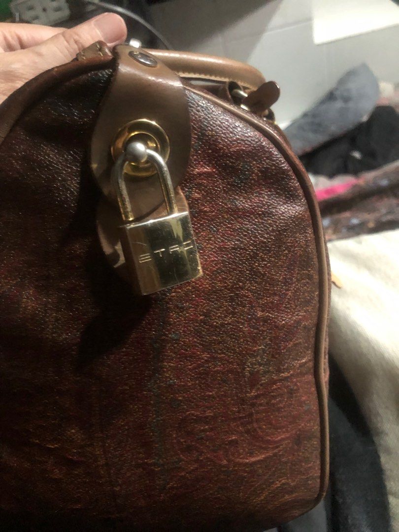 Etro Boston Bag 50 Paisley Brown with shoulder strap